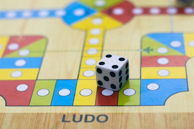 Ludo board game with colourful tokens