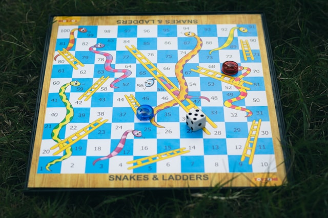 Rolling dice on a board game